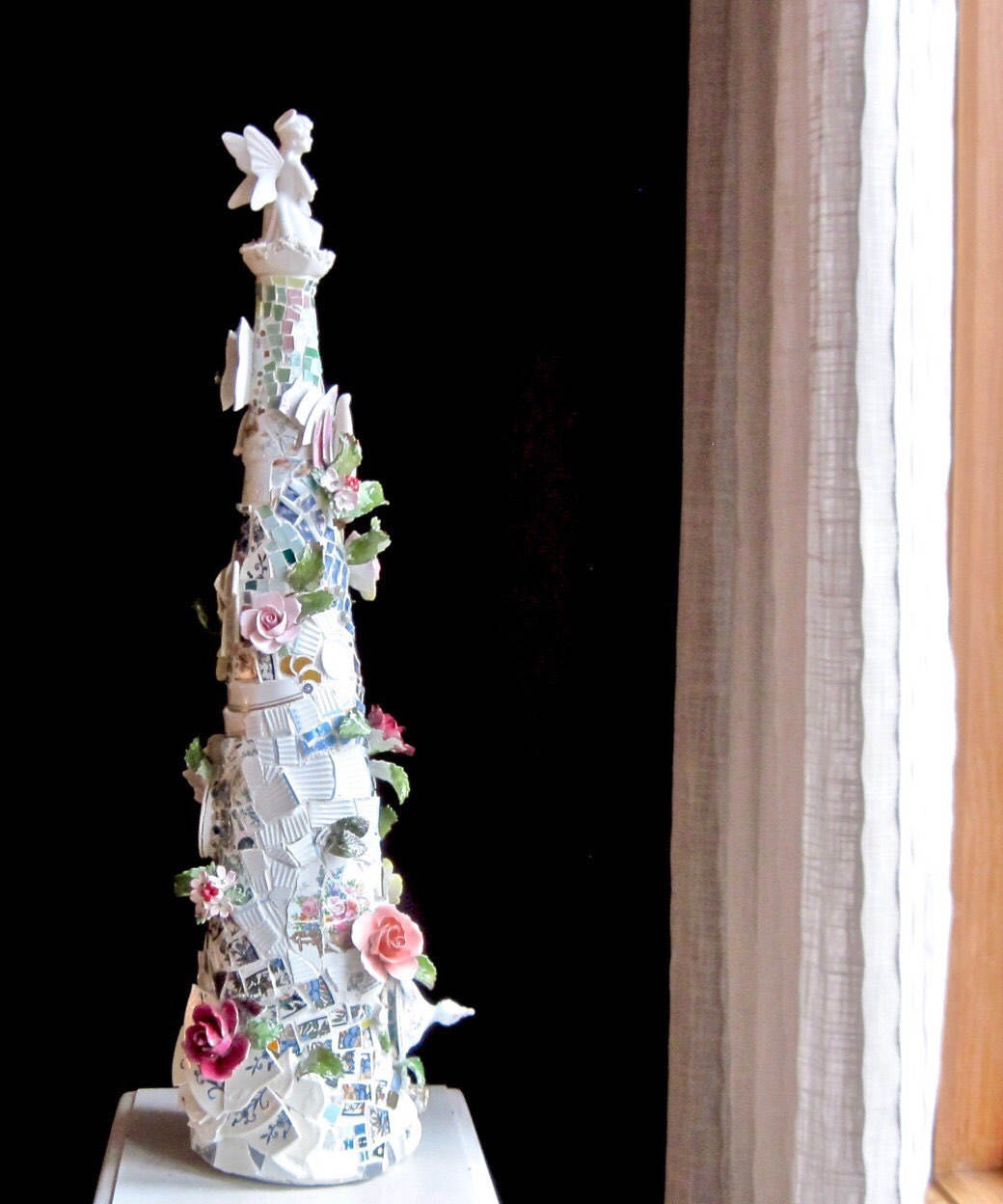 Spectacular Mosaic Christmas Tree with Antique China