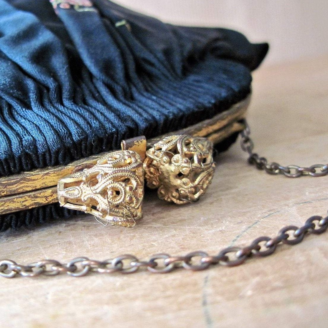 Antique Embroidered Black French Purse (c.1900s)