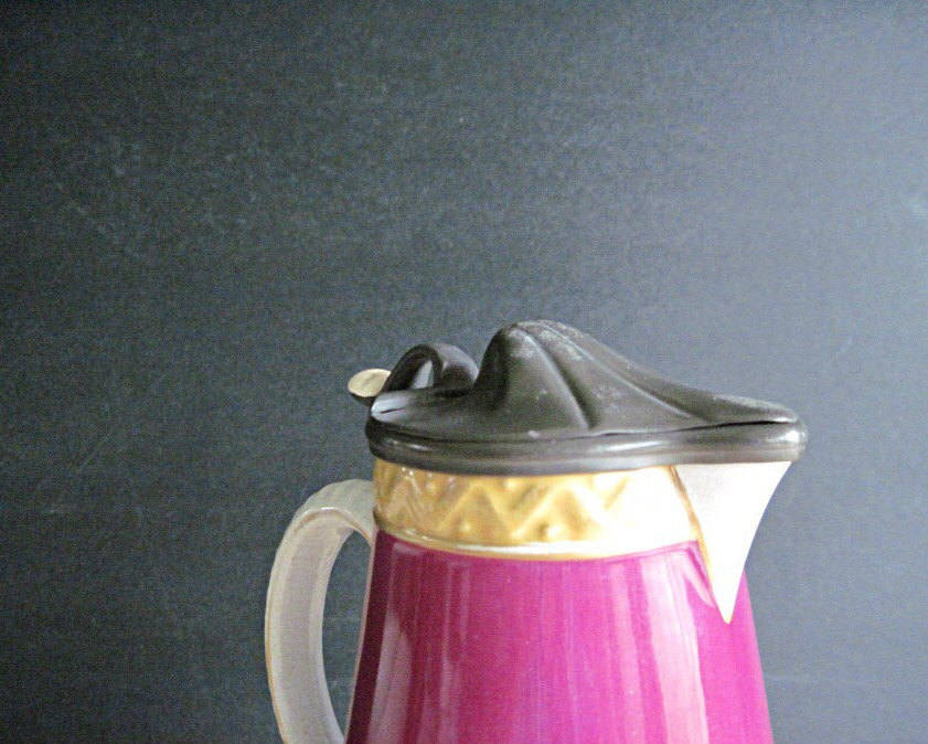 Pink Syrup Pitcher with Pewter Lid (c.1800s)