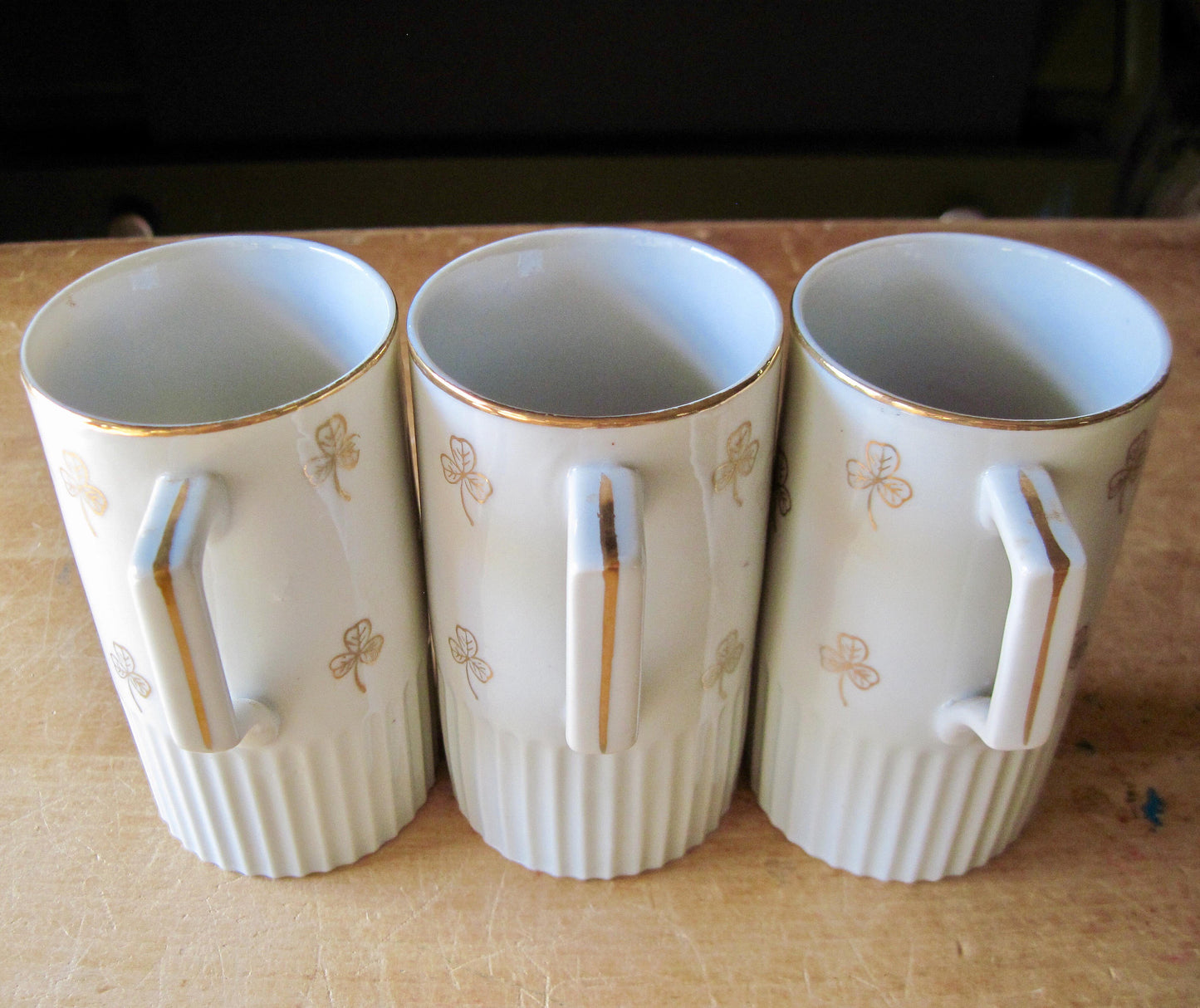 Vintage White Irish Coffee Mugs with Gold Clover Motif