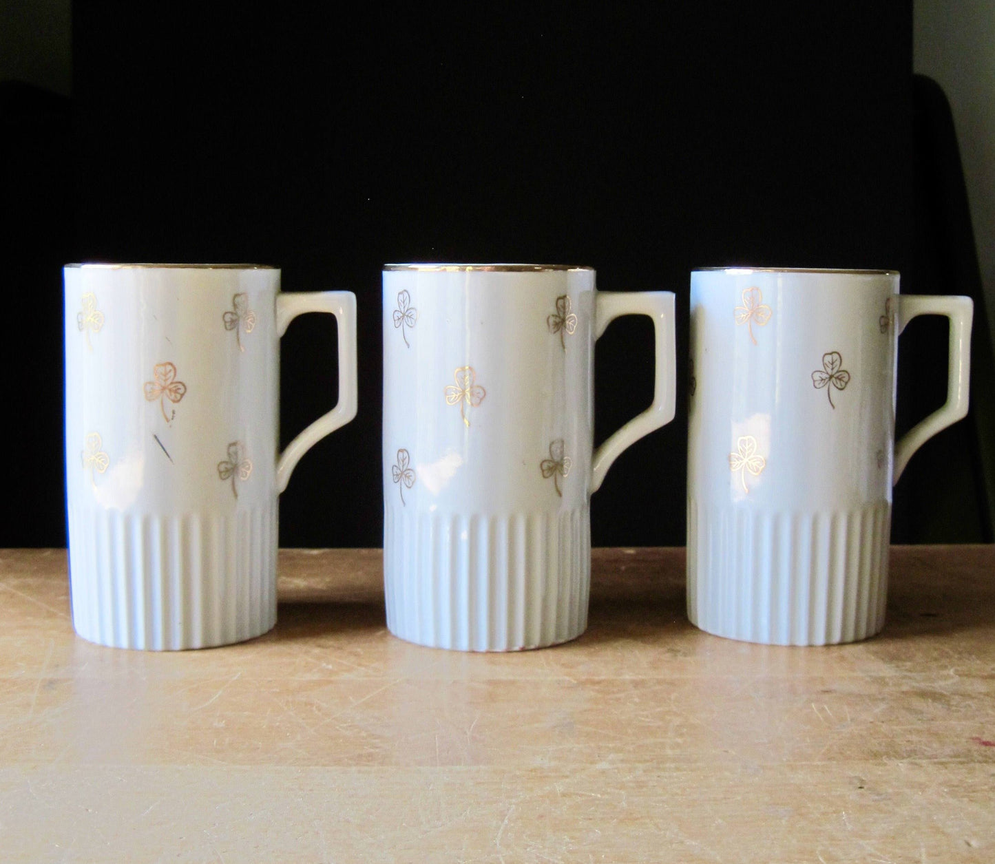 Vintage White Irish Coffee Mugs with Gold Clover Motif