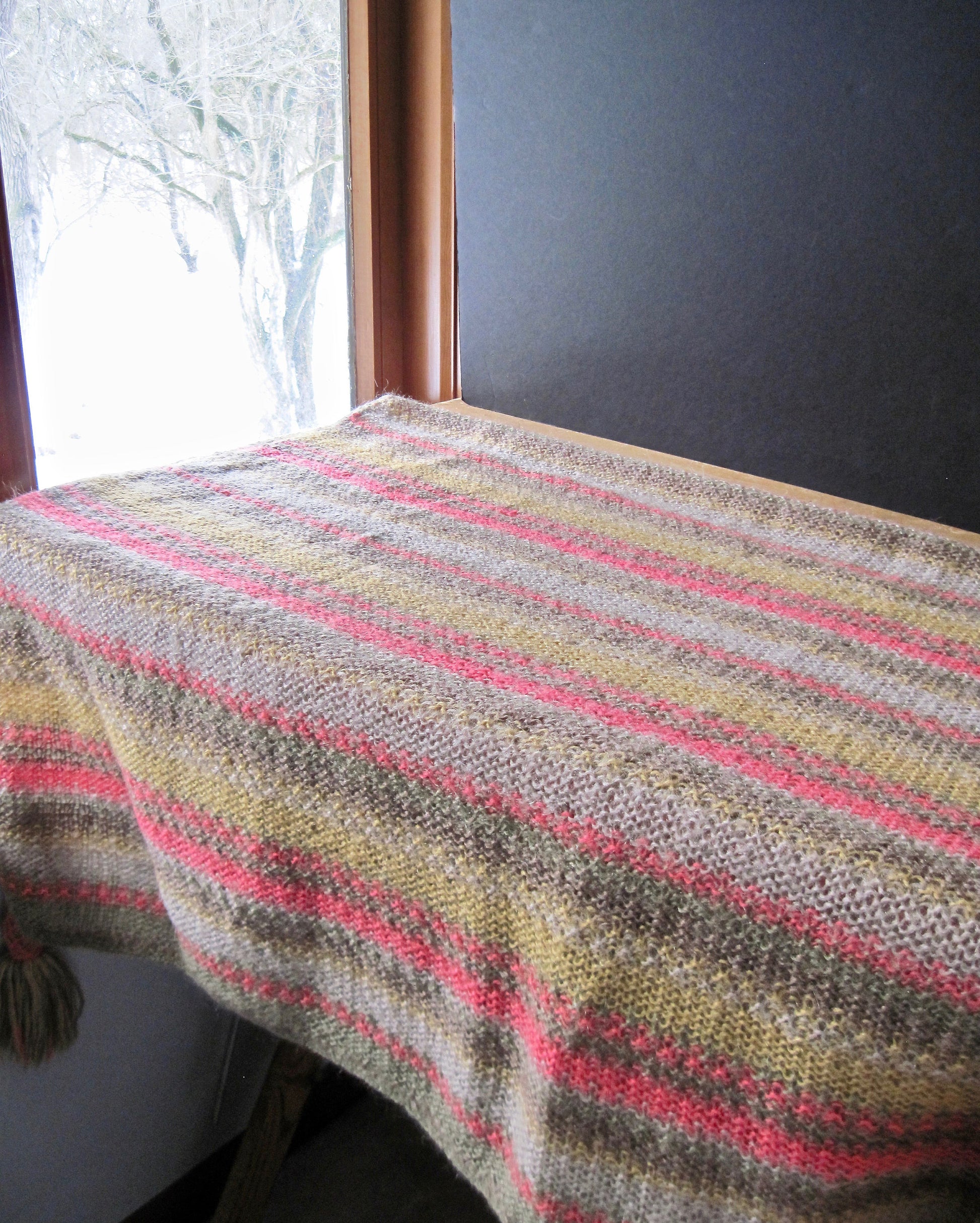 Vintage Knitted Mohair Striped Throw