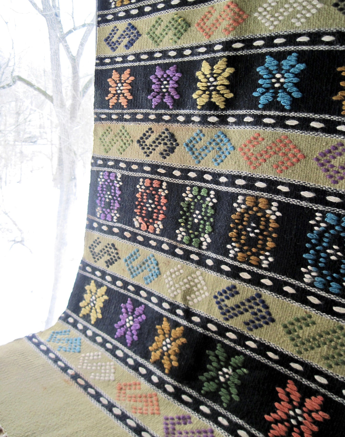 Vintage Southwestern Green and Black Wool Rug