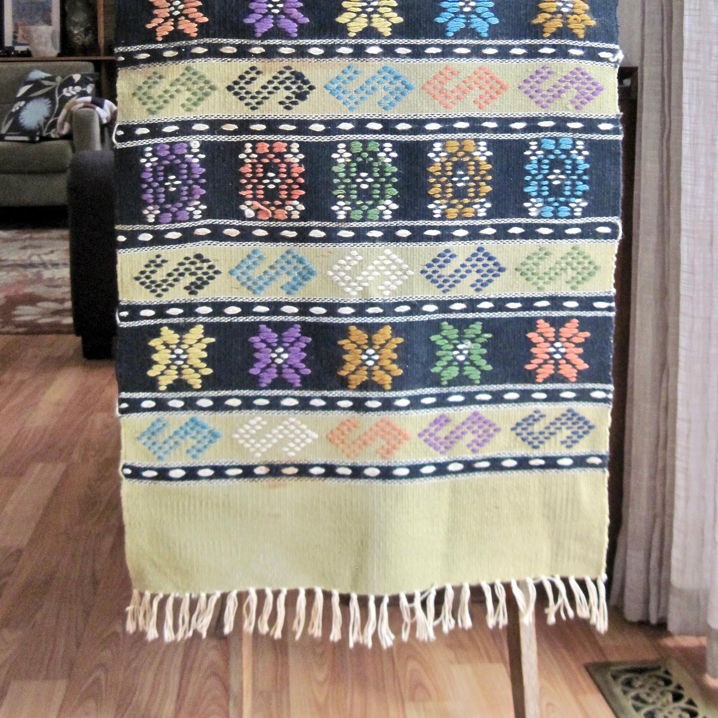 Vintage Southwestern Green and Black Wool Rug