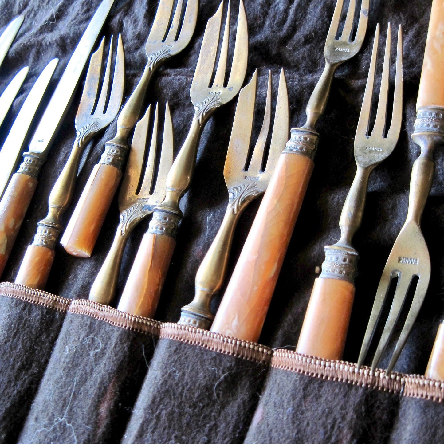 Antique French Brass & Celluloid Flatware (c.1900s)