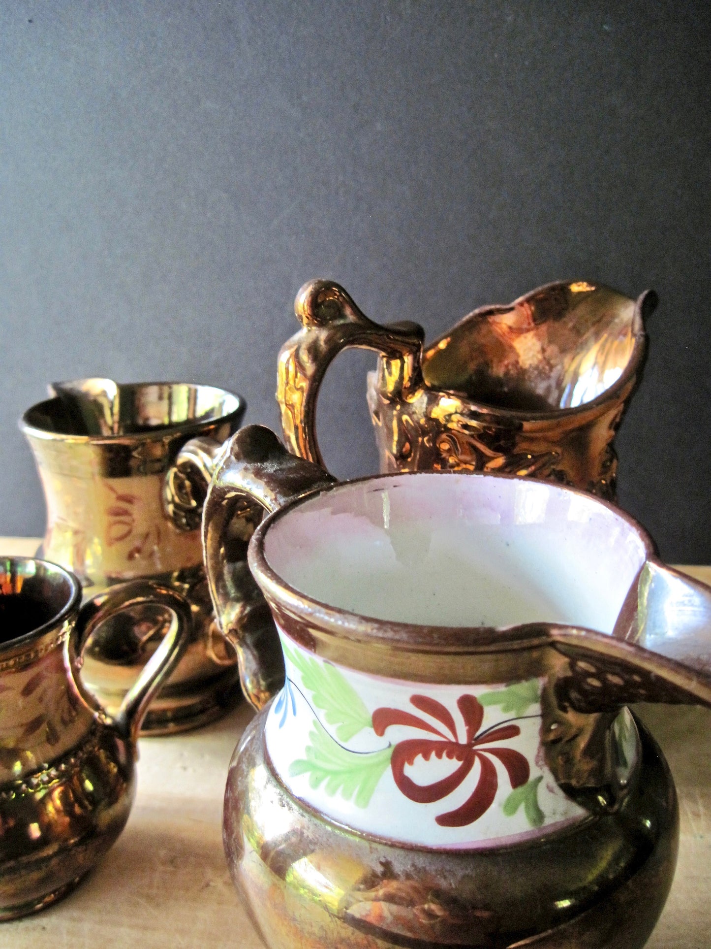 English Copper Lustreware Pitchers (c.1800s)