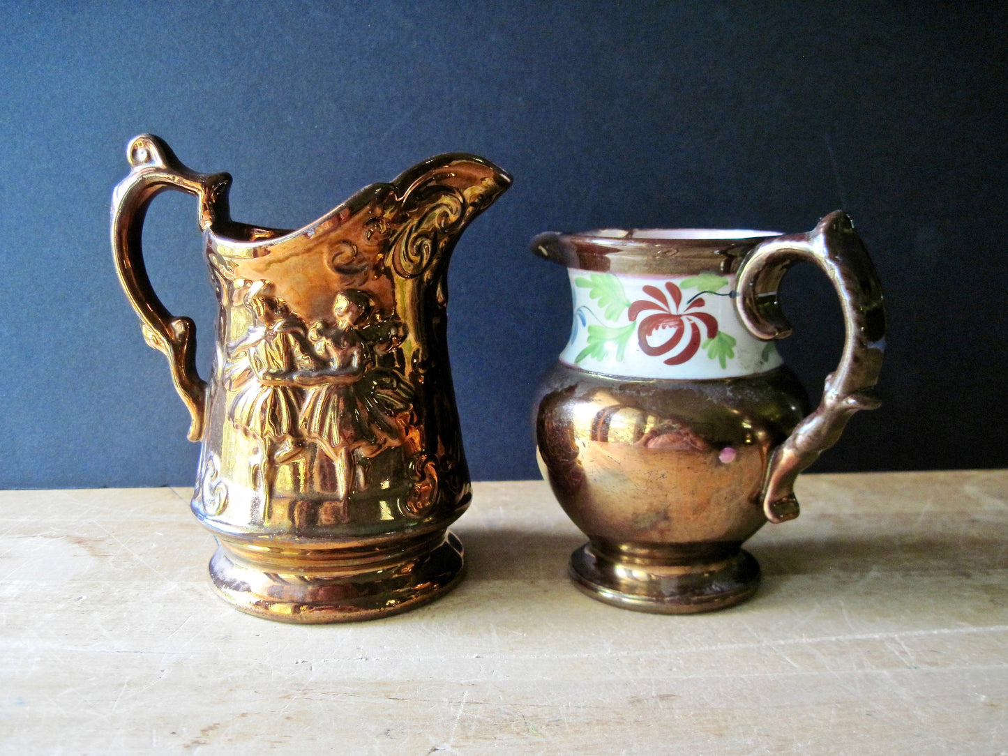 English Copper Lustreware Pitchers (c.1800s)