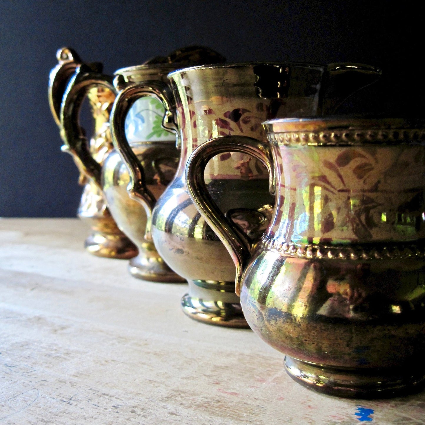 English Copper Lustreware Pitchers (c.1800s)