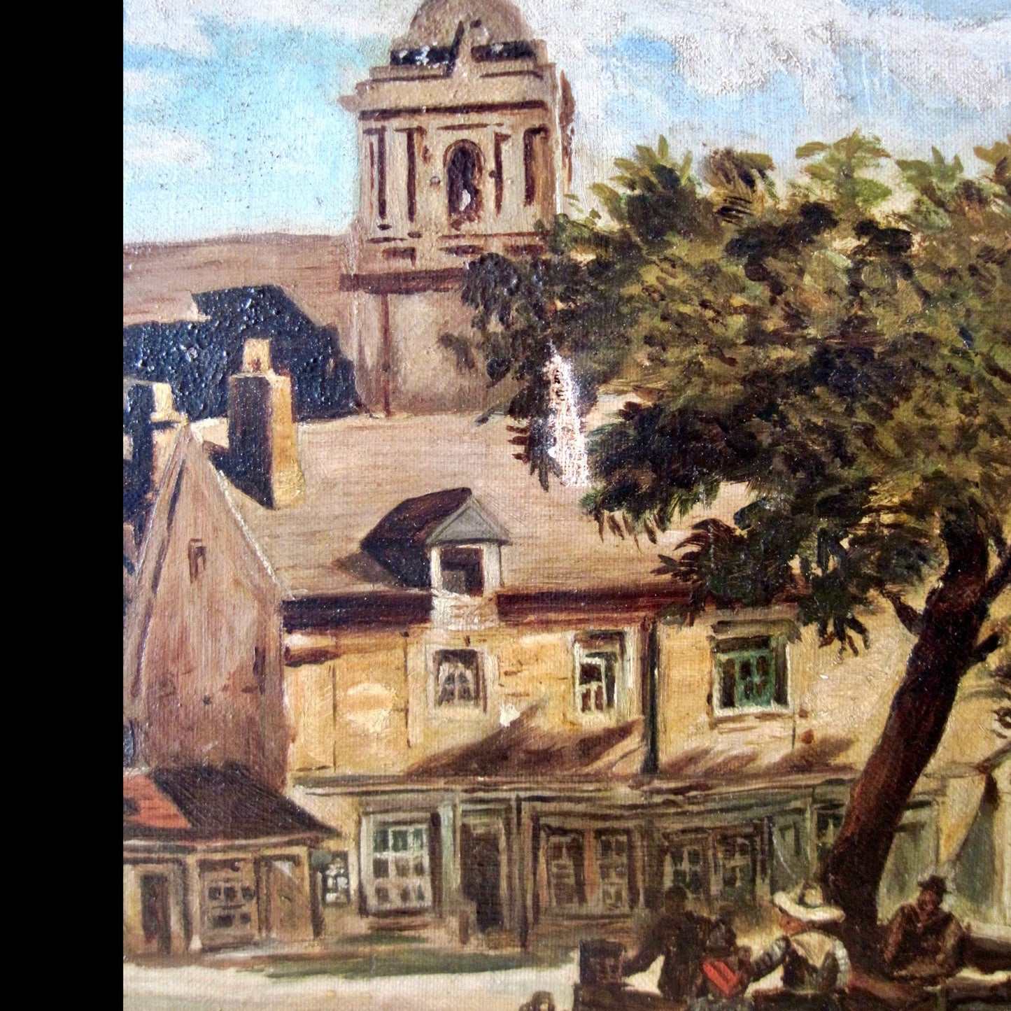 Antique Oil Painting of Village Scene by Florence McCoy (c.1800s)