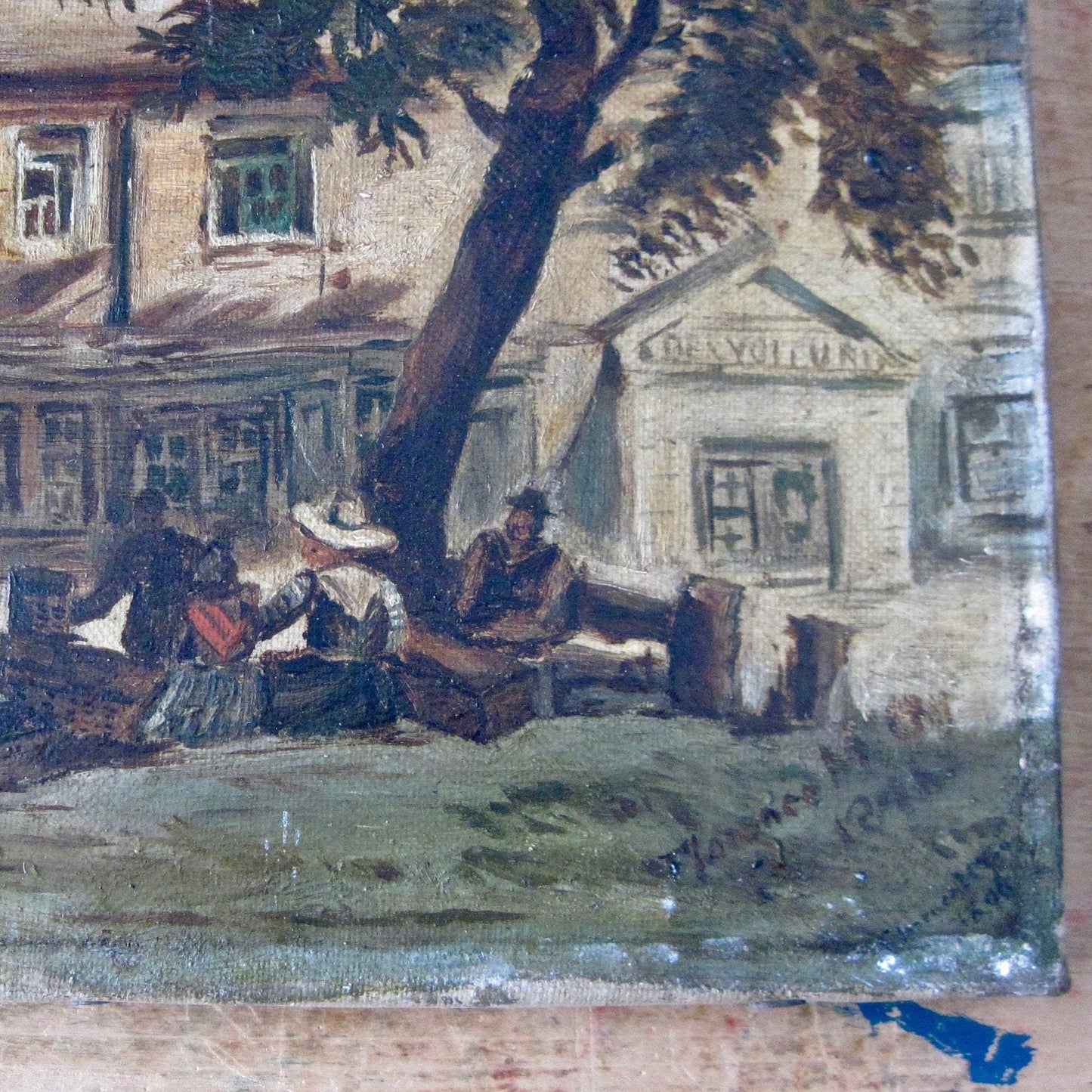 Antique Oil Painting of Village Scene by Florence McCoy (c.1800s)