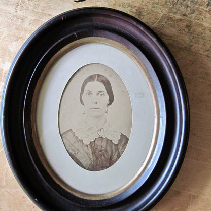 Old Photo of Woman in Mahogany Frame (c.1800s)