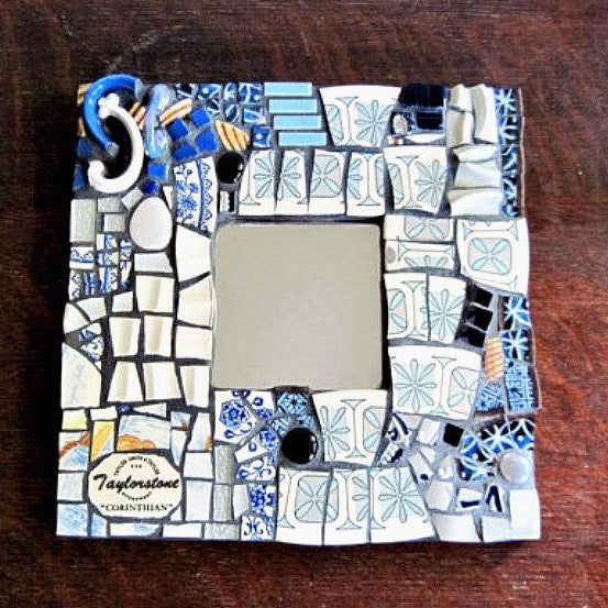 Upcycled Mosaic Blue Framed Mirror