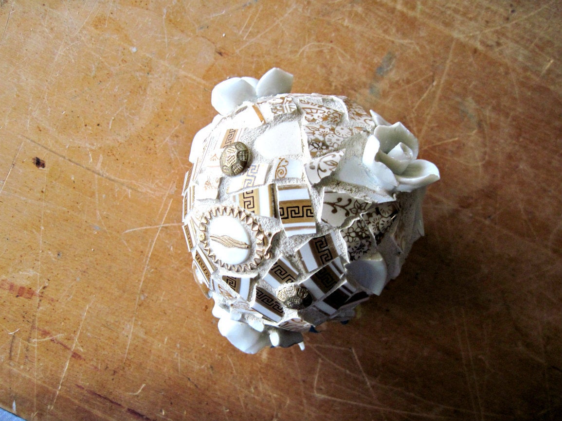 Mosaic White and Gold Christmas Ornament