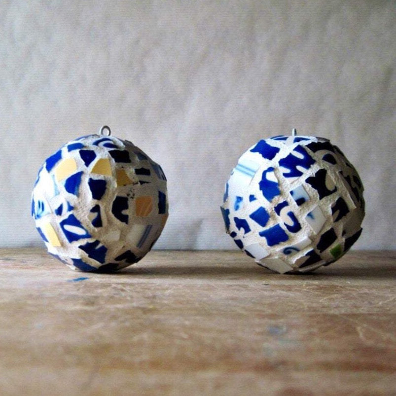 Blue and White Mosaic Christmas Ornaments