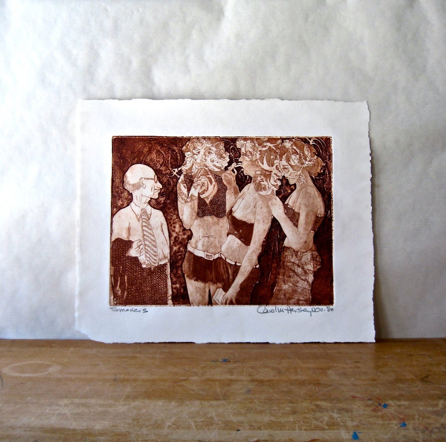 Sepia Art Print 'Smokers' (c.1980s)