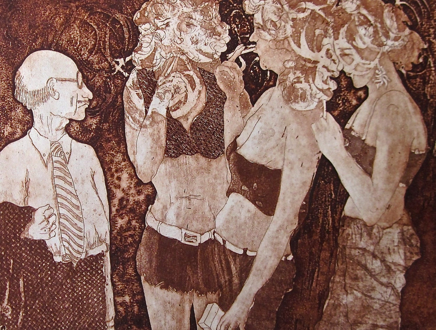 Sepia Art Print 'Smokers' (c.1980s)