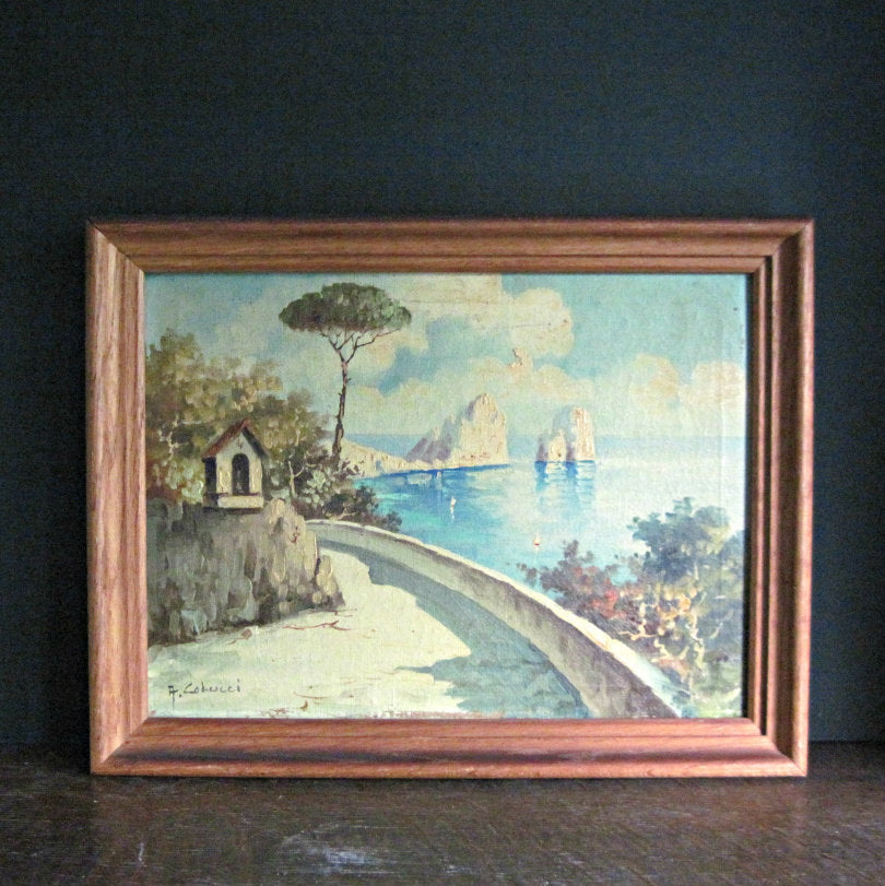 Framed Oil Painting of Mediterranean Village (c.1920s)