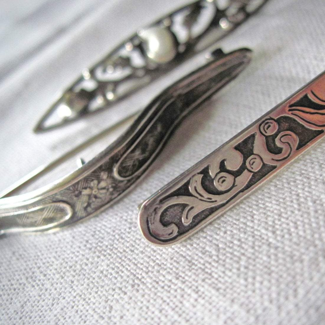 Antique Sterling Silver Bar Brooch Pins (c.1800s)