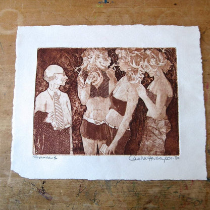 Sepia Art Print 'Smokers' (c.1980s)