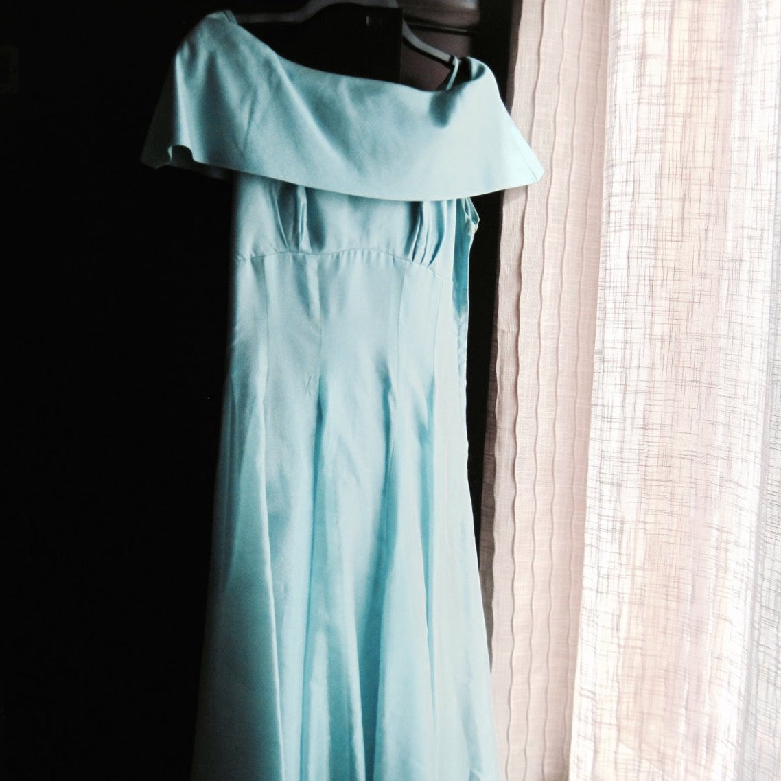 aqua prom dresses Vintage Full Length Aqua Prom Dress (c.1950s)