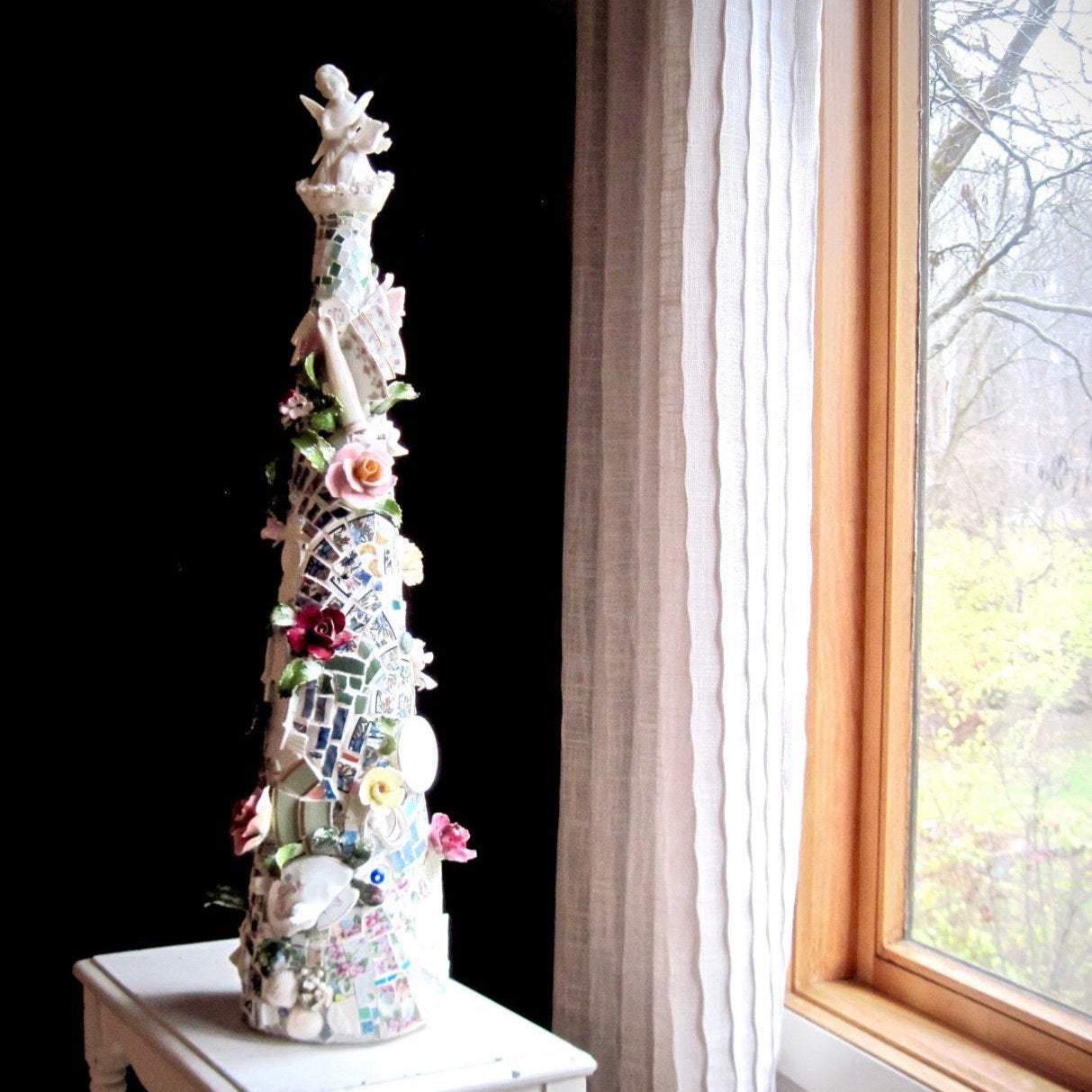 Spectacular Mosaic Christmas Tree with Antique China