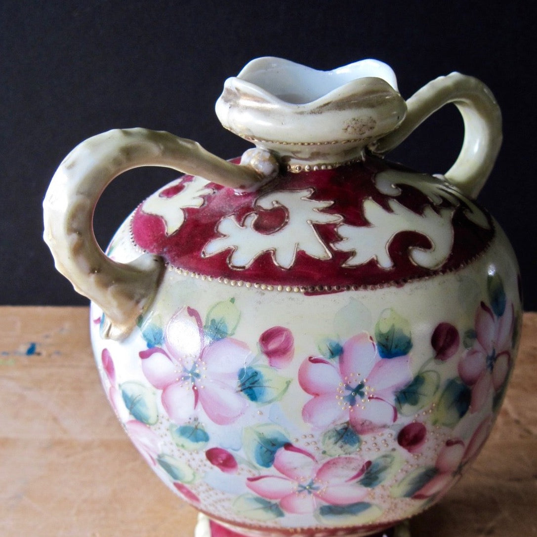 Nippon Pink Floral Moriage Vase (c.1800s)