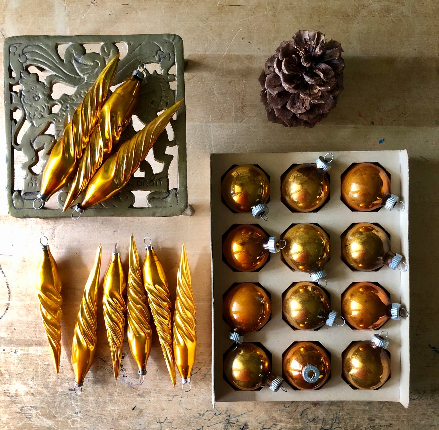 Vintage Gold Christmas Ornaments (c.1950s)