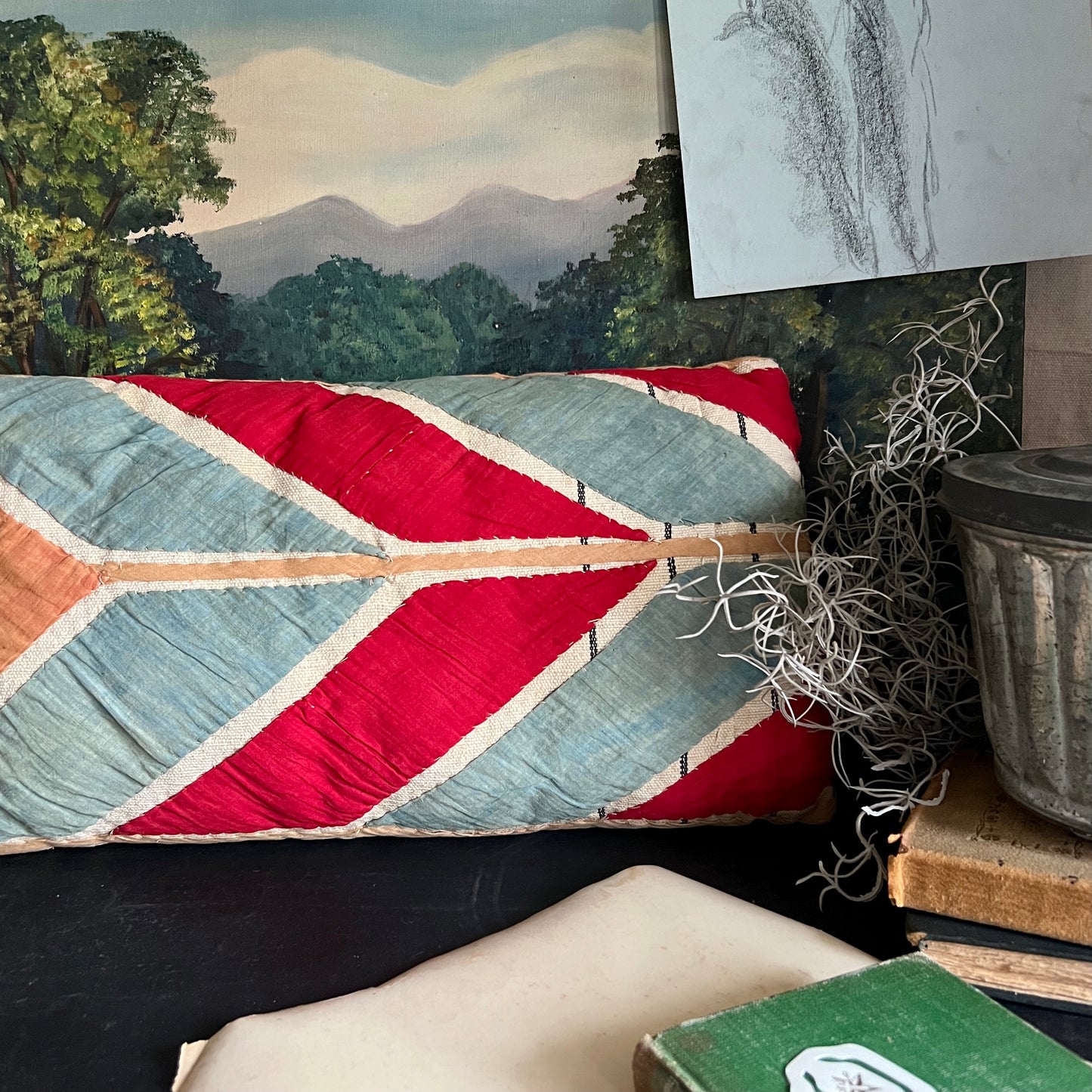 Lumbar Pillow Hand Made From Antique Quilt Pieces