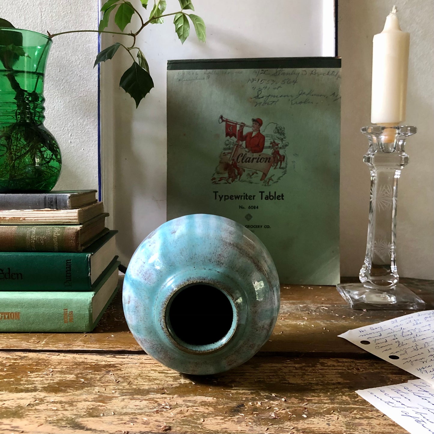 Vintage Studio Pottery Aqua Vase