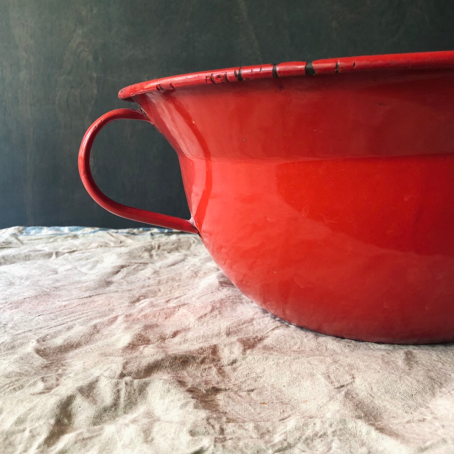 Vintage European Red Enamel Harvest Bowl (c.1940s)