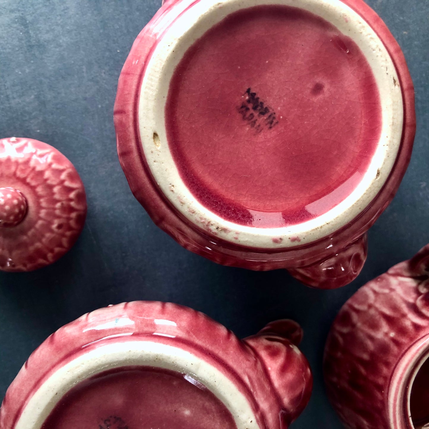 Vintage Pink Majolica Child's Tea Set (c.1930s)