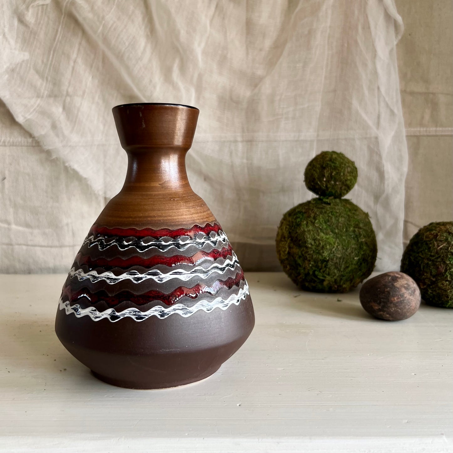 Mid Century German Studio Pottery Zig Zag Vase (c.1960s)