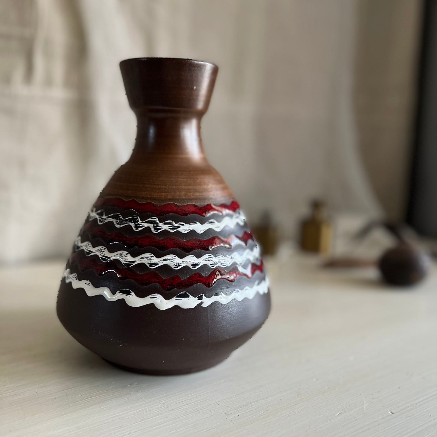 Mid Century German Studio Pottery Zig Zag Vase (c.1960s)