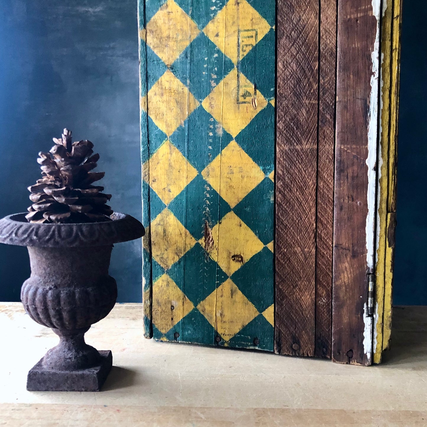 Harlequin Painted Primitive Wooden Storage Chest (c.1900s)