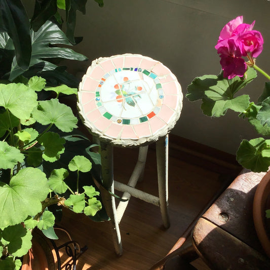 Primitive White Painted Plant Stand with Mosaic Top (c.1800s)