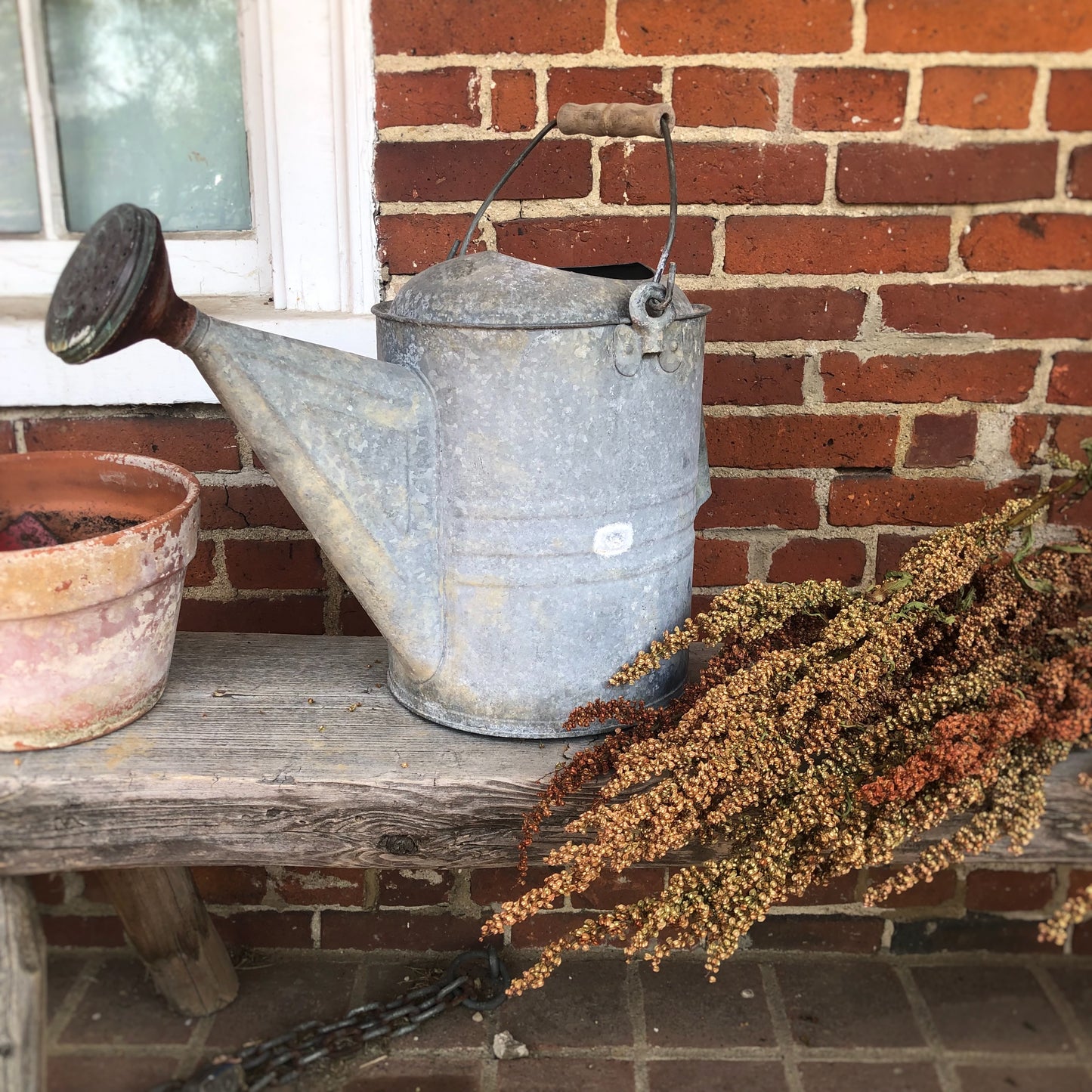 Large Galvanized Vintage Watering Can with Bail Handle (c.1900s)