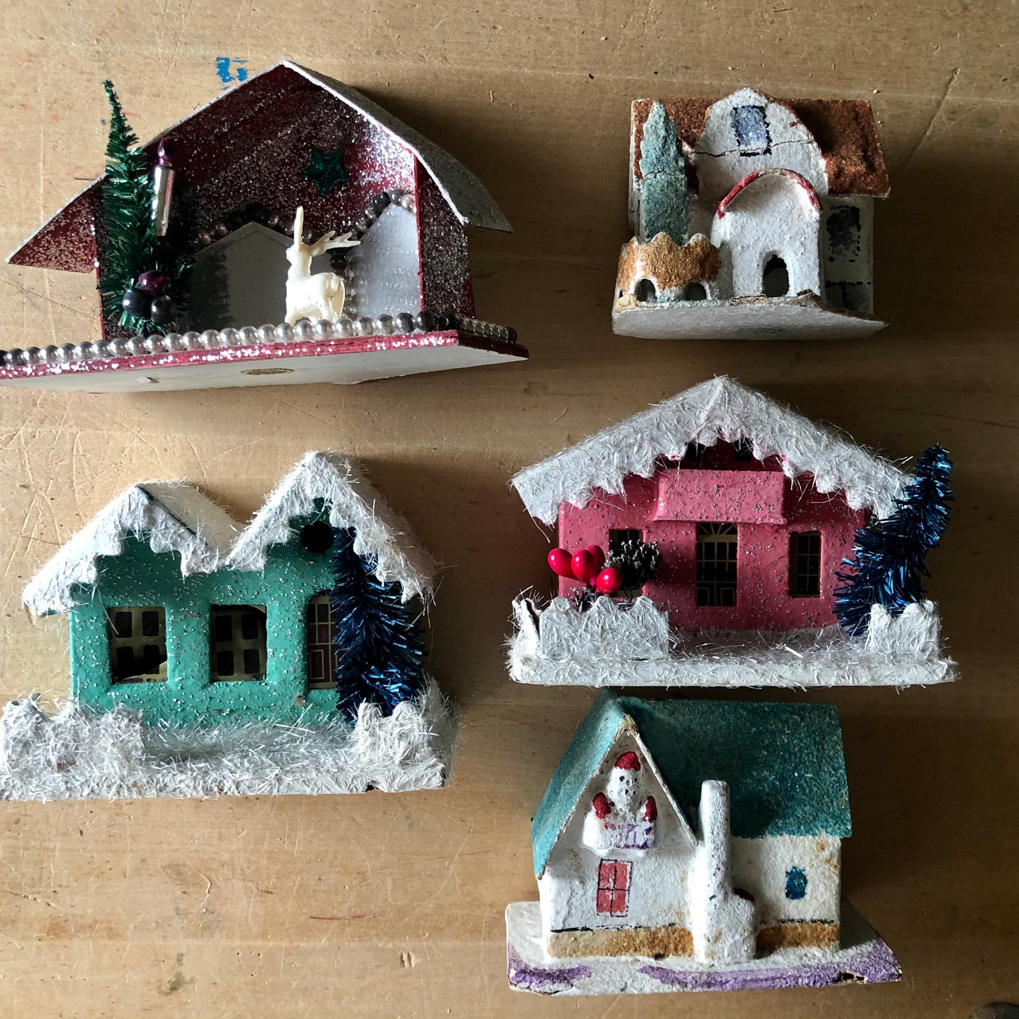 Vintage Putz Houses, Set of Five (c.1950s)