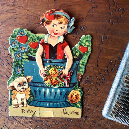 Vintage Mechanical Little Girl Valentine Card (c.1930)