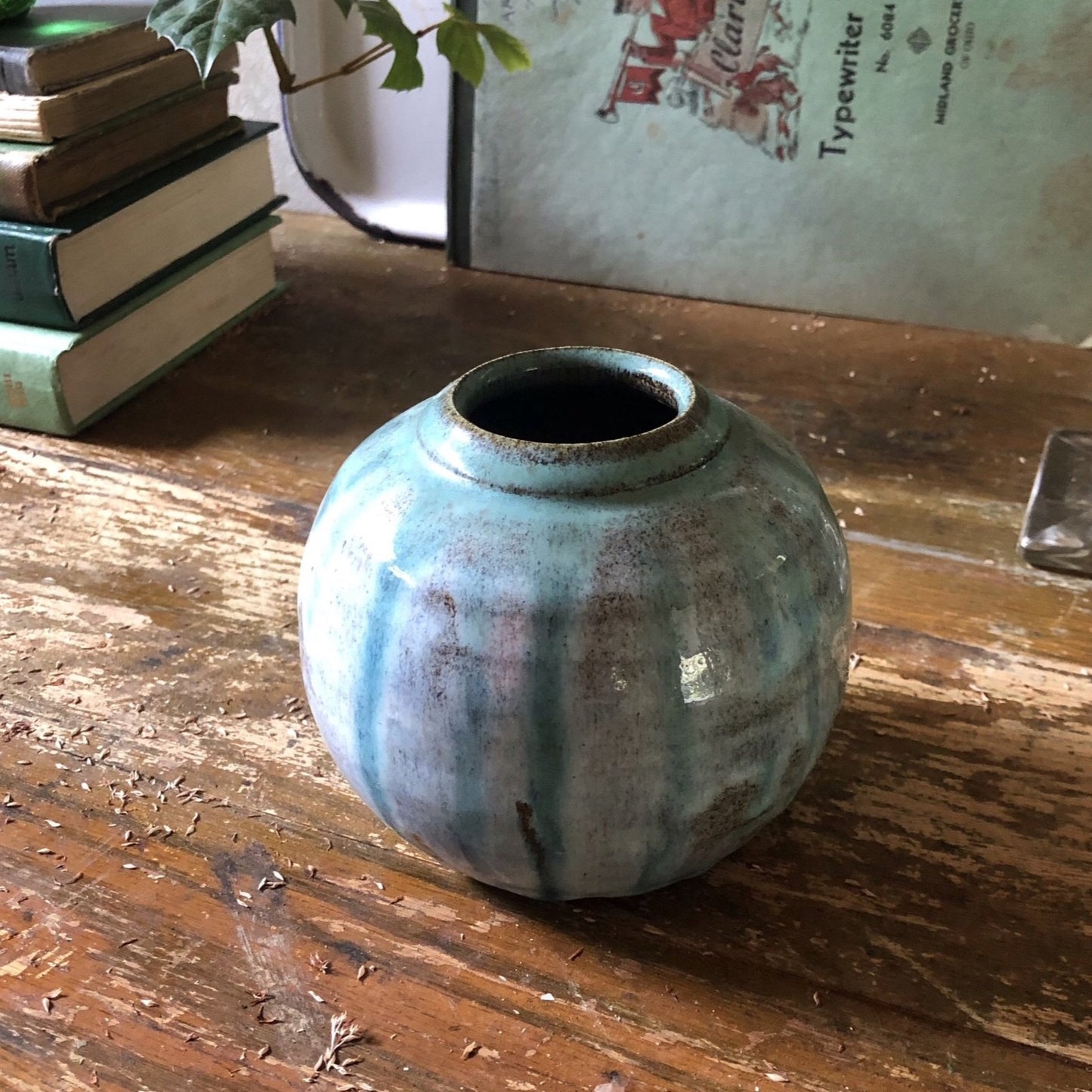 Vintage Studio Pottery Aqua Vase